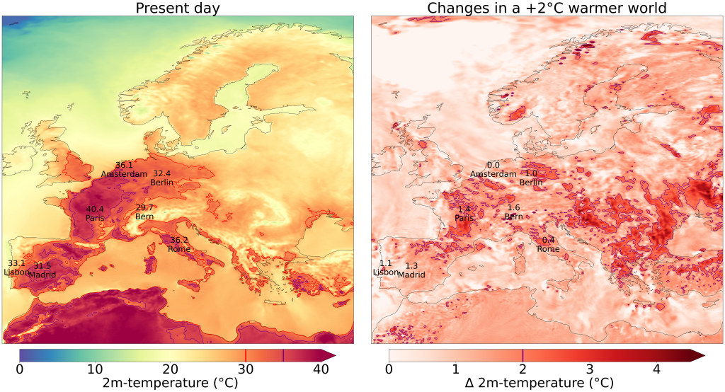 European 25 July 2019 heatwave and projected +2C warming