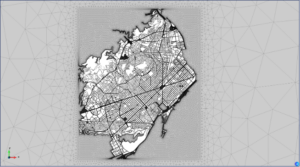 Figure 3. FEM mesh of Barcelona with 1,067,153 3-noded triangles.